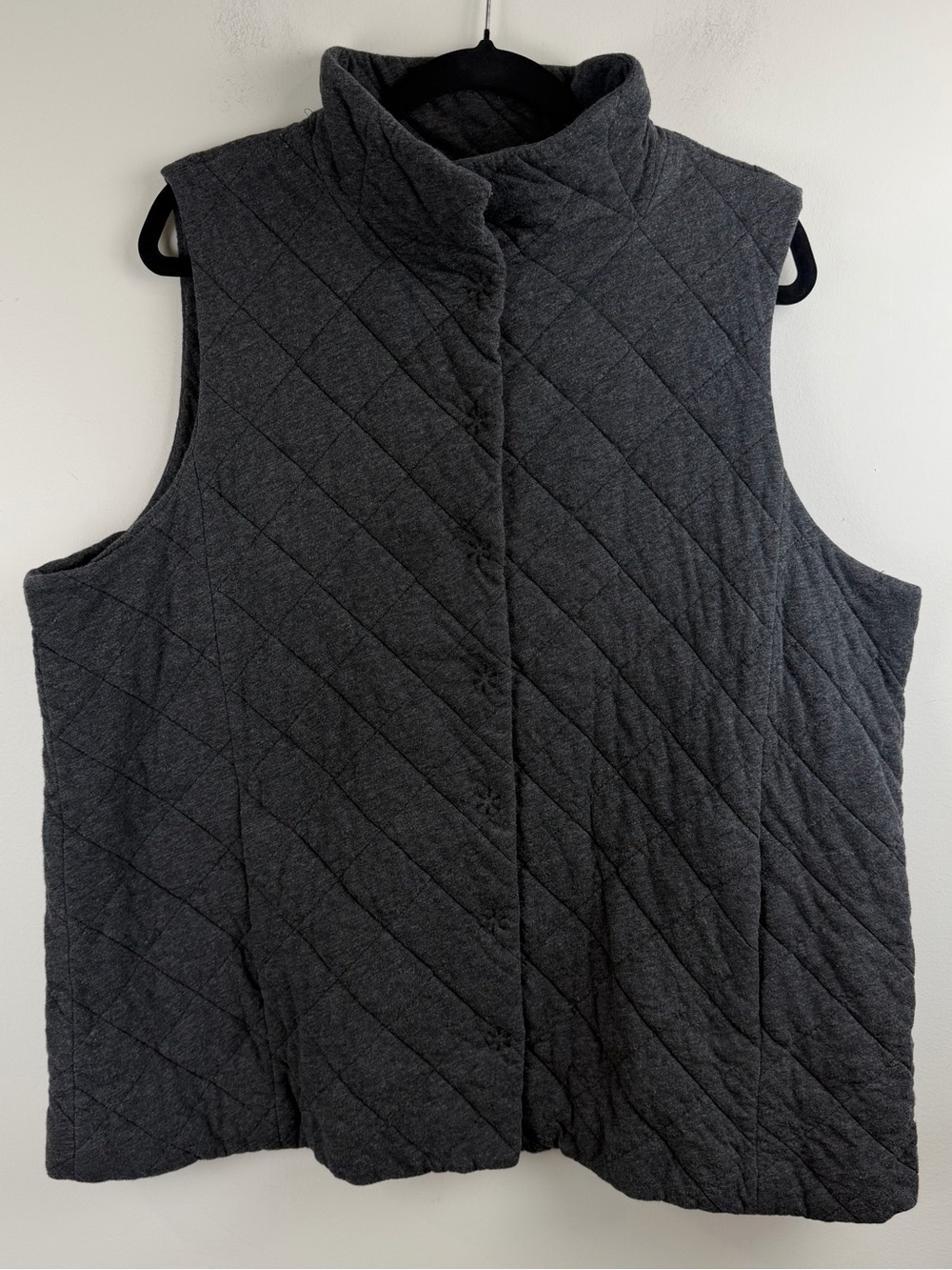 Eileen Fisher Woman’s Cotton Quilted Lined Pockets Snap Closure Vest Gray Sz 2X